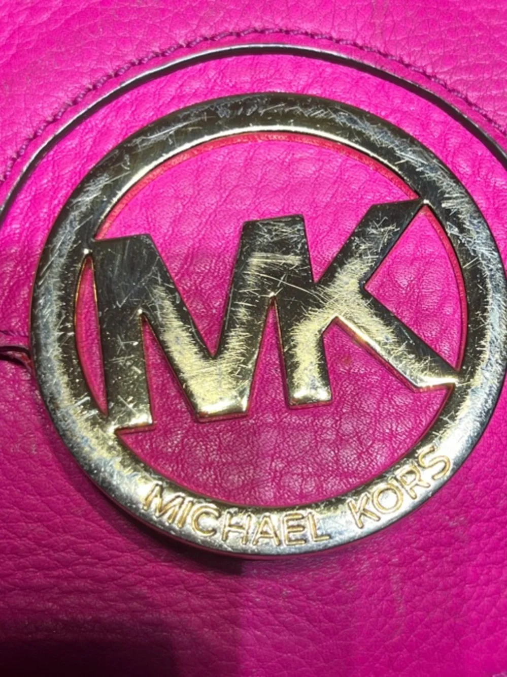 Michael Kors Hot Pink Pebbled Leather MK Logo Crossbody Bag